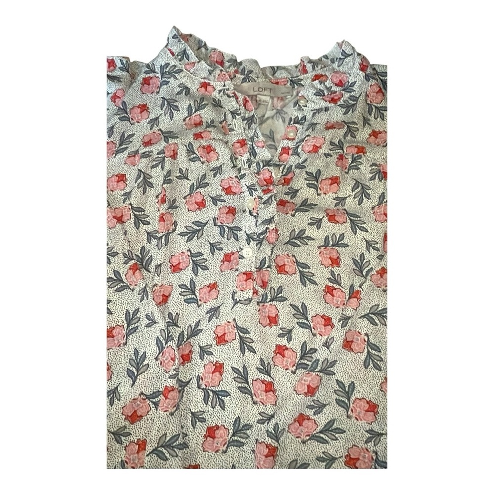 LOFT Floral Peasant Blouse Size SP Petite Small Pink Cottagecore Top - Picture 4 of 11